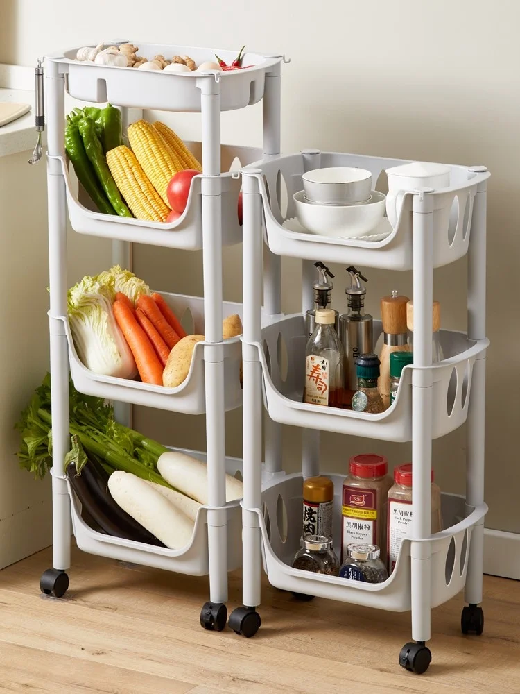 

Kitchen Rack Basket Storage Tool Household Complete Collection Plastic Multi-Tier Movable Floor Vegetable