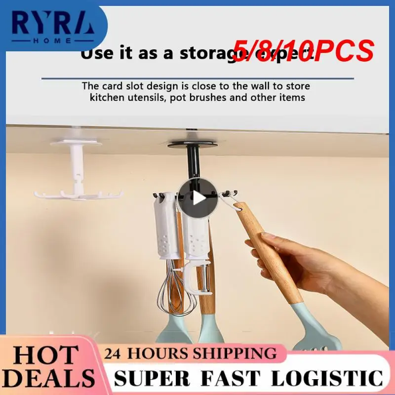 

5/8/10PCS Kitchen Seamless Hook Upgraded Hole-free Adhesive Hook Rotary Multi-function Household 2023 Strong Hooks