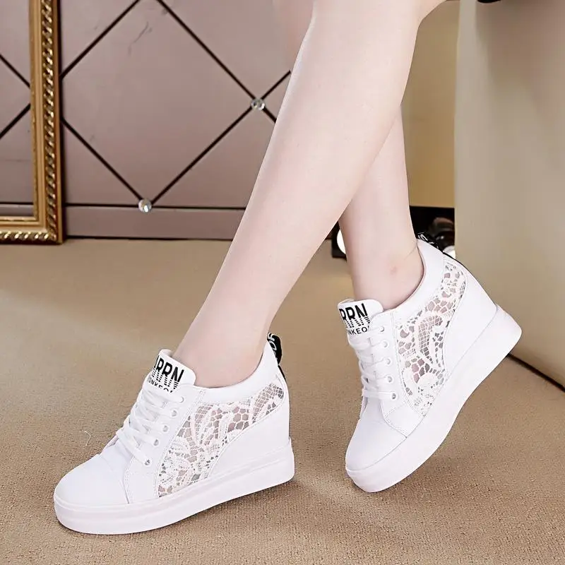 Hot Women Sneakers White Ladies Casual Lace-up Platform Summer Hot Women Breathable Running Shoes Zapatos De Mujer 135