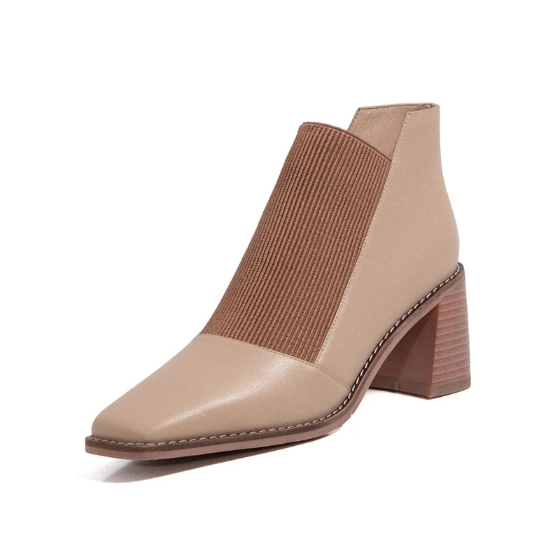 

Женские сапоги на британском каблуке 6-8 см, высокие модные Универсальные эластичные сапоги с квадратным носком, вязаные сапоги абрикосовог...