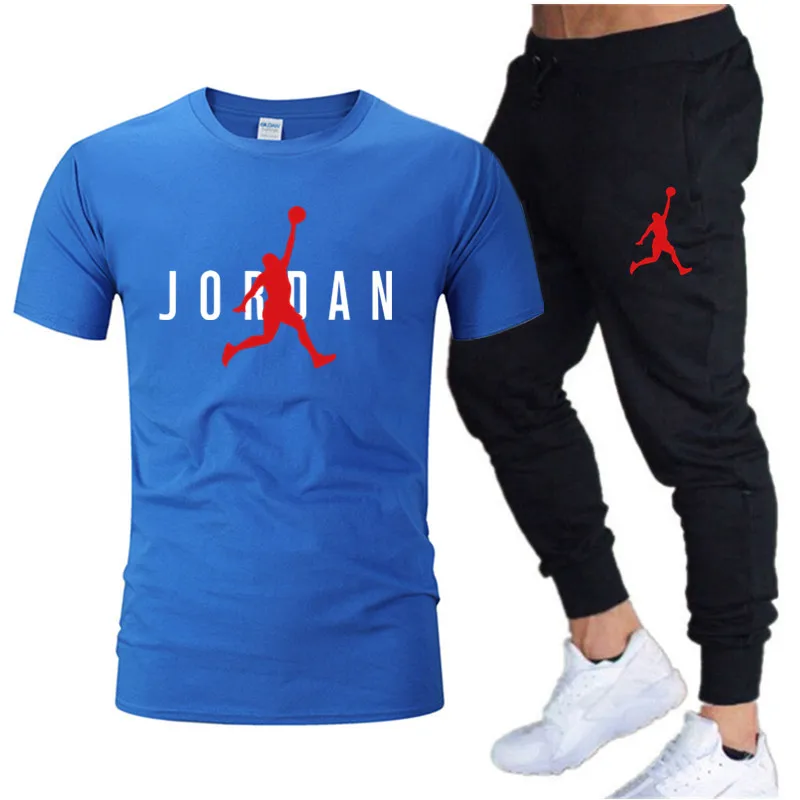 2023 Summer Men's Tracksuit Suit Brand Short Sleeve T-Shirt + Trousers 2-Piece Sets Fitness Jogging Sports Pants Sportswear Suit