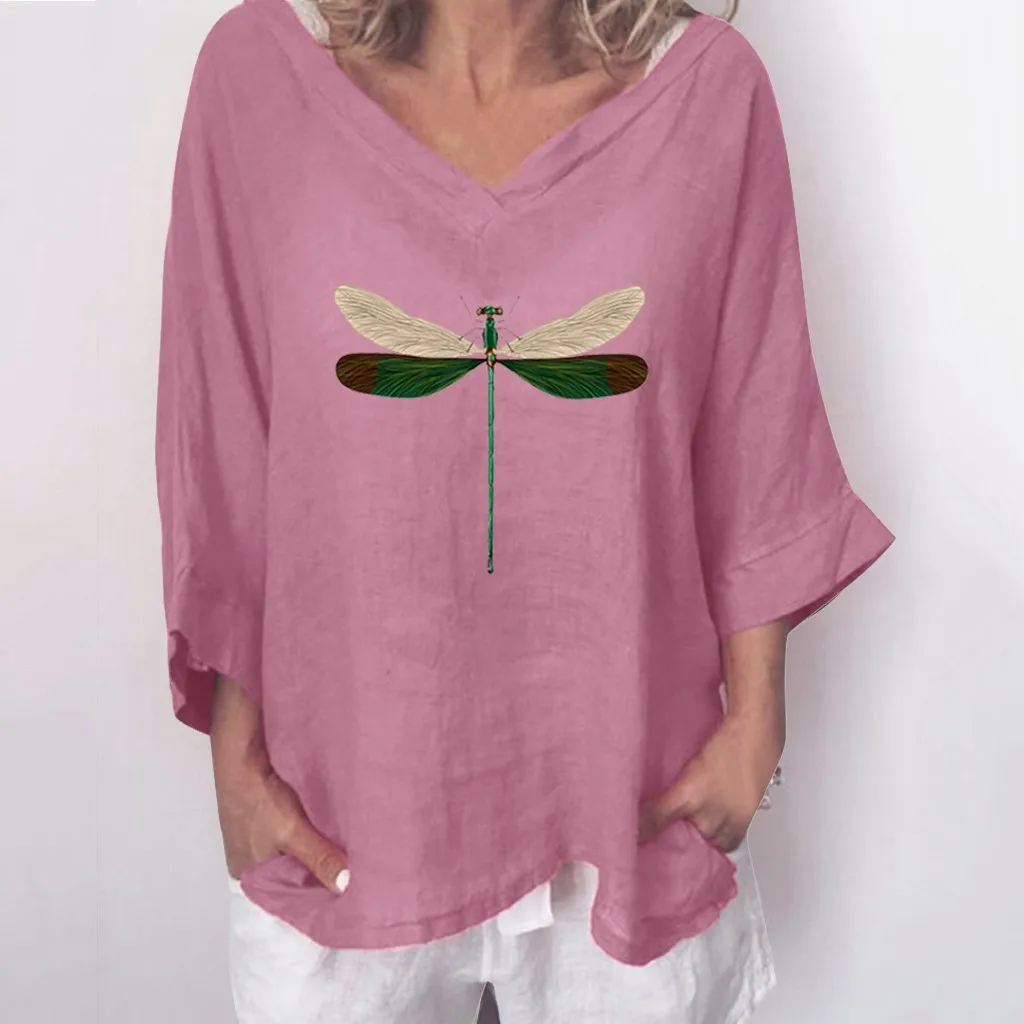 

Women Round V-neck Casual Cotton Jumper Tops Dragonflies Ladies T-Shirt Top Womens Long Sleeve Corduroy Shirt M Apparel