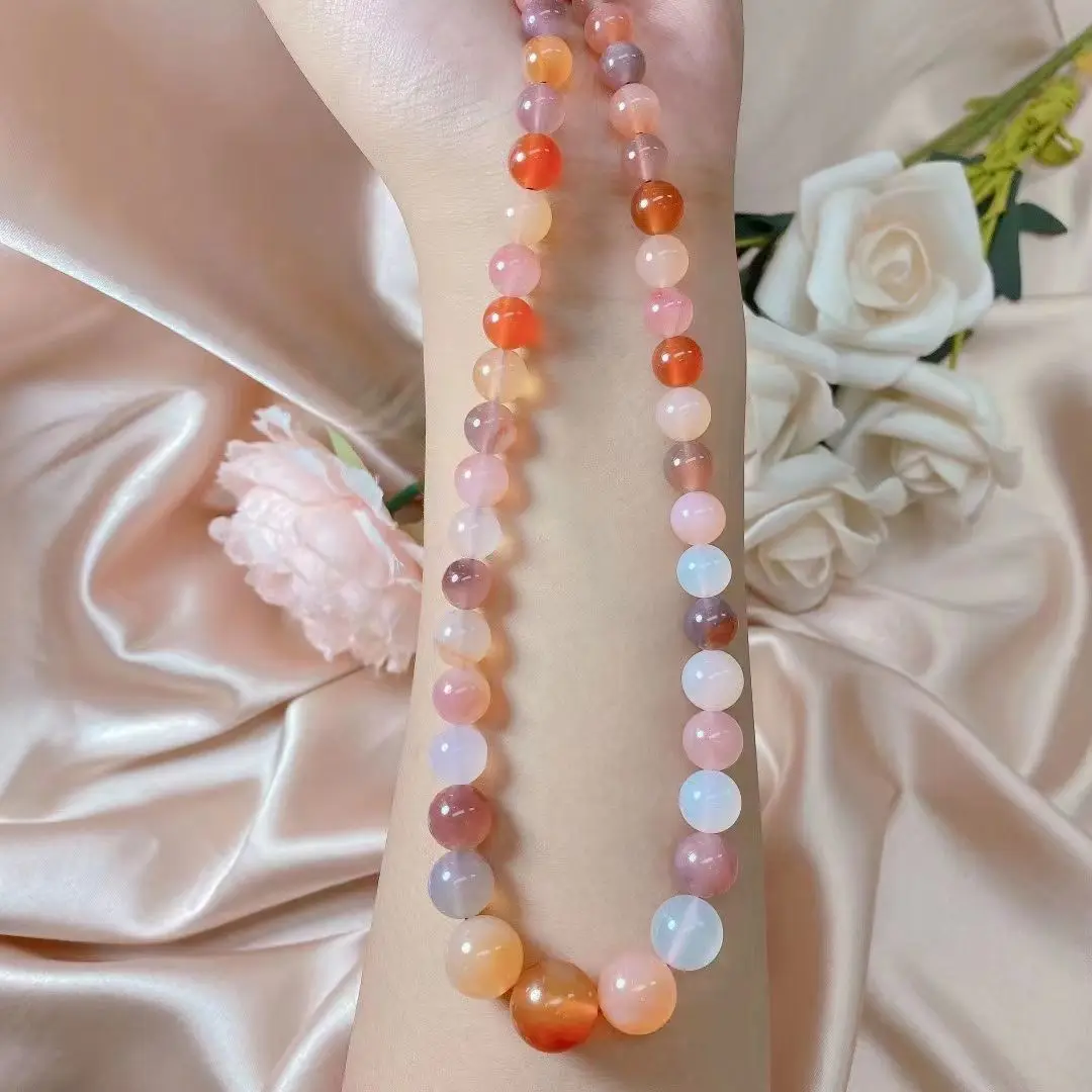 

New natural authentic candy color salt source agate necklace tower chain simple sweet women's colorful agate necklace