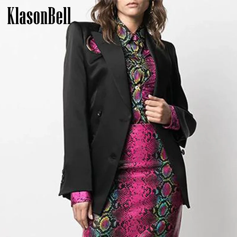 

10,26 KlasonBell черный темпераментный элегантный металлический круглый двубортный Женский блейзер