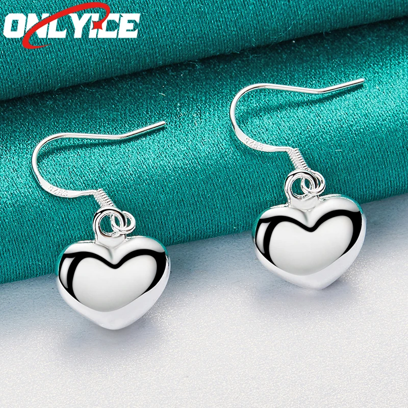 

925 Sterling Silver Smooth Single Heart Earrings Women's Fashion Glamour Christmas Party Wedding Engagement Jewelry