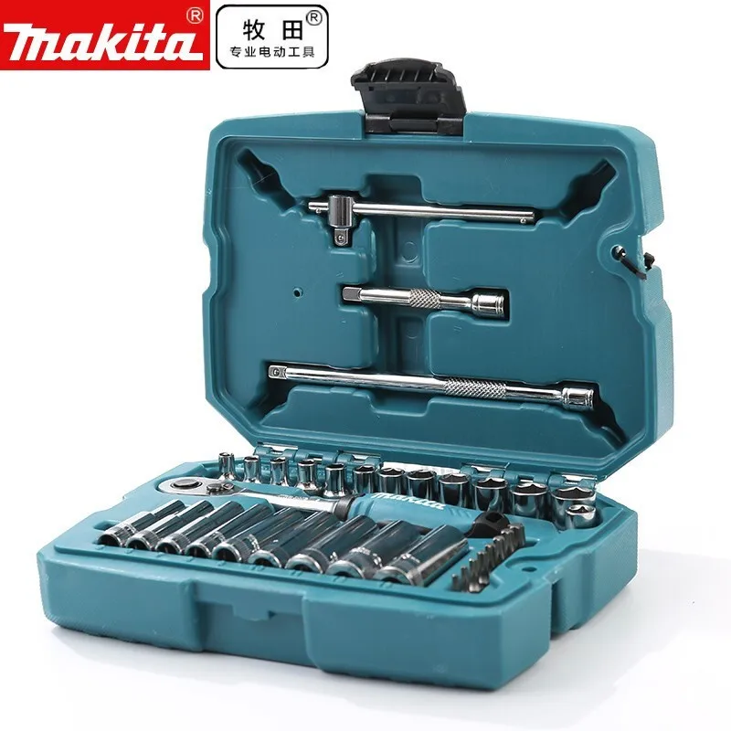 

Makita 34Pcs B-65567 1/4 " Ratchet & Socket Set For Car Auto Repair Multi Pull Rapid Maintenance Wrench Tool Bit Adapter