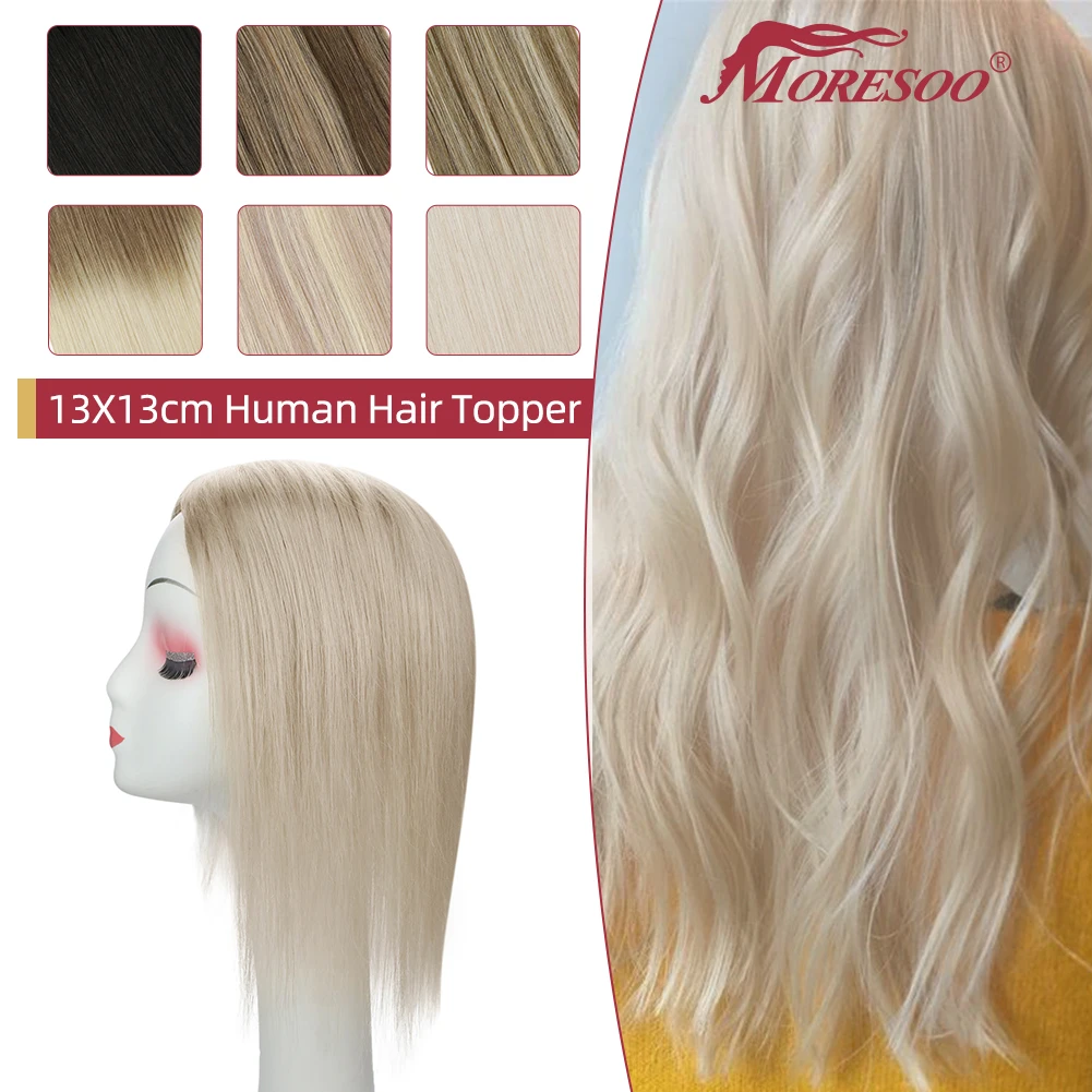 Moresoo Hair Toppers for Women Clips in 13*13cm Natural Straight Women Hair Toupees Machine Remy Hair 8-16inches Real Human Hair