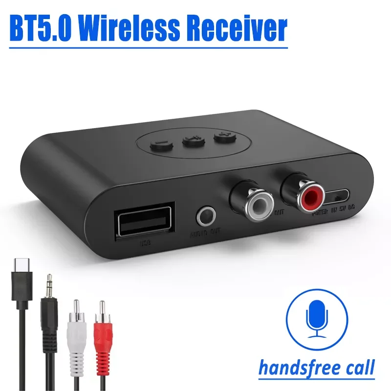 

Newcomfortable Bluetooth 5.0 Receiver U Disk RCA 3.5mm AUX Jack Stereo Wireless Adapter with Mic For Speaker Amplifier Car Audio