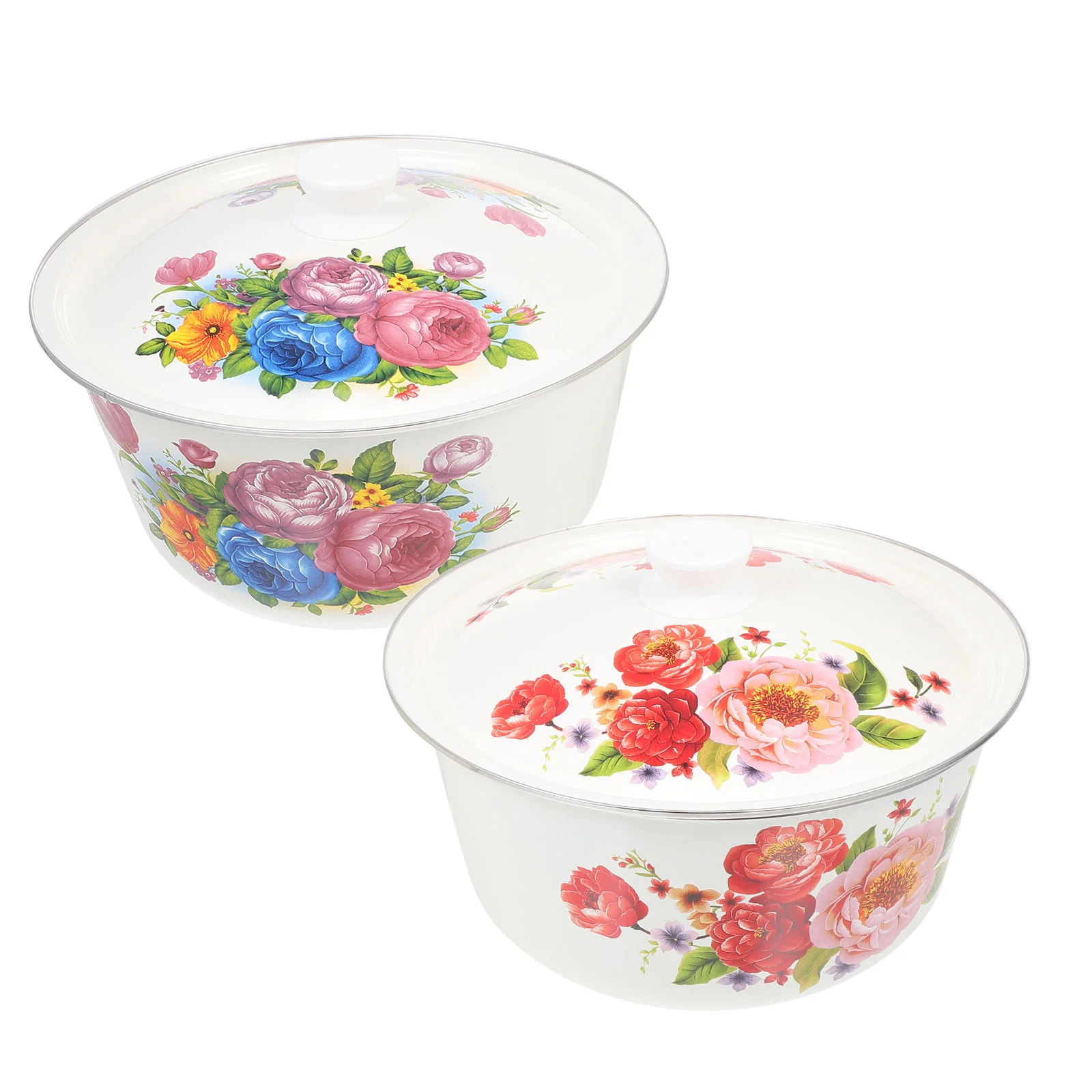 

2 Pcs Glass Containers Food Enamel Basin Decorative Bowl Bowls Soup Pot Multipurpose Enamelware Filling Mixing Condiment Travel