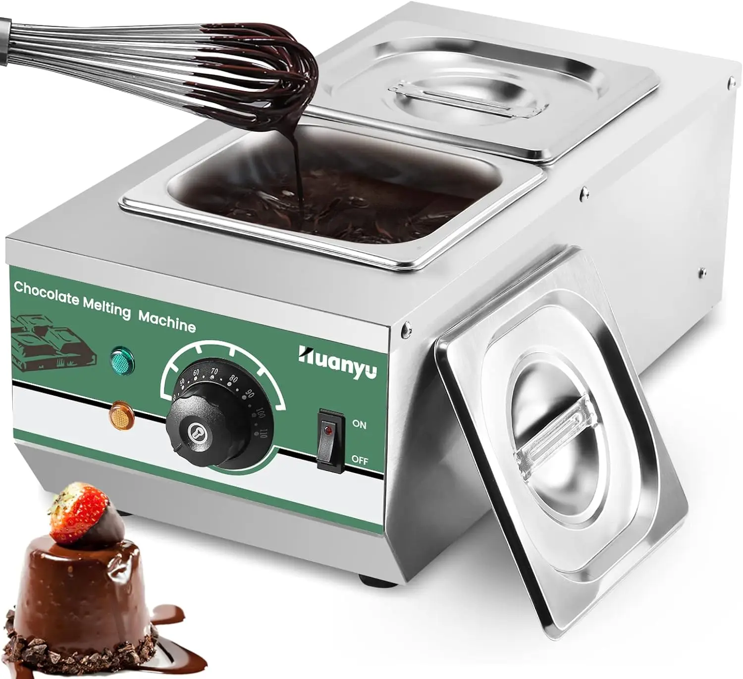 

Tempering Machine 86~176℉ Commercial Melting 2-Pot 9LBs Stainless Steel Food Warmer Professional Heated Chocolate Melter with