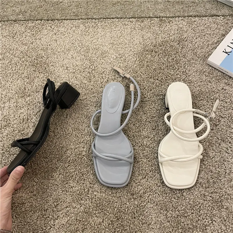 

Fashion Pumps women sandals Summer Narrow Band Women Sandal Shoes Thick Heel Ladies Elegant Open Toe Sandalias Ankle Strap Dress