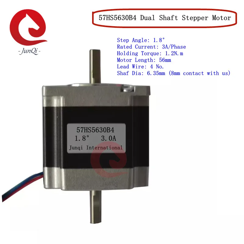 Двухвальный шаговый двигатель с ЧПУ JUNQI Nema23 57HS5630B4 Dia8mm 3A 1.2N.m, двухвальный шаговый двигатель 180Oz-in f