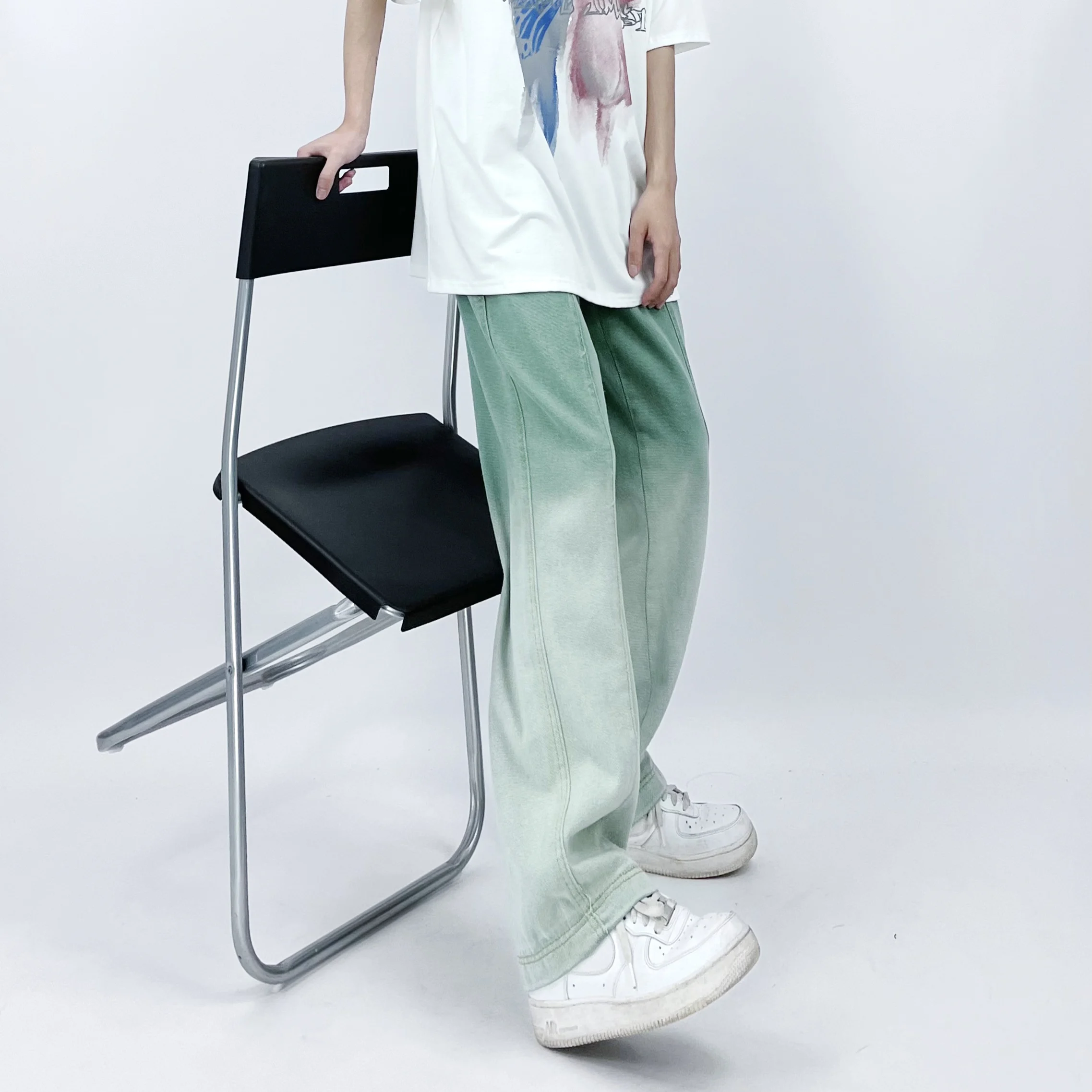 Men's Jeans Ins Street Tie-dye Gradient Green Straight Loose Jeans Men's and Women's Casual Trousers Ins Hot Sale Men Clothing