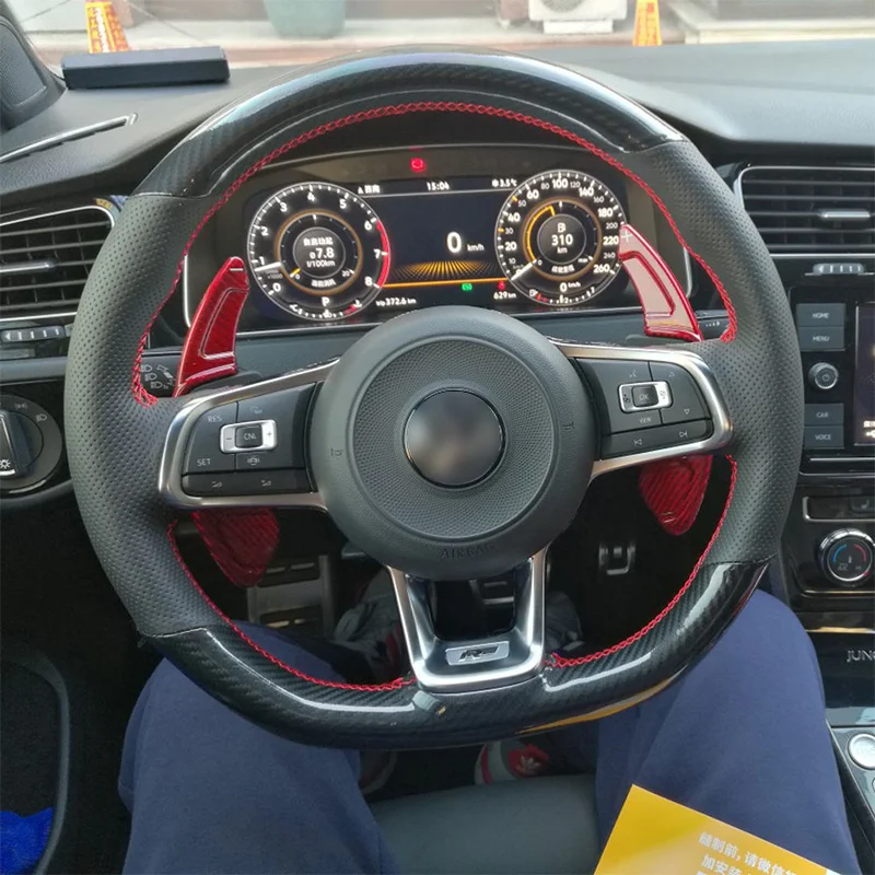 Cubierta de fibra de carbono 5D para volante de coche, accesorio de cuero perforado, costura a mano, para Volkswagen Golf GTI 7/Golf R MK7 / VW Polo GTI