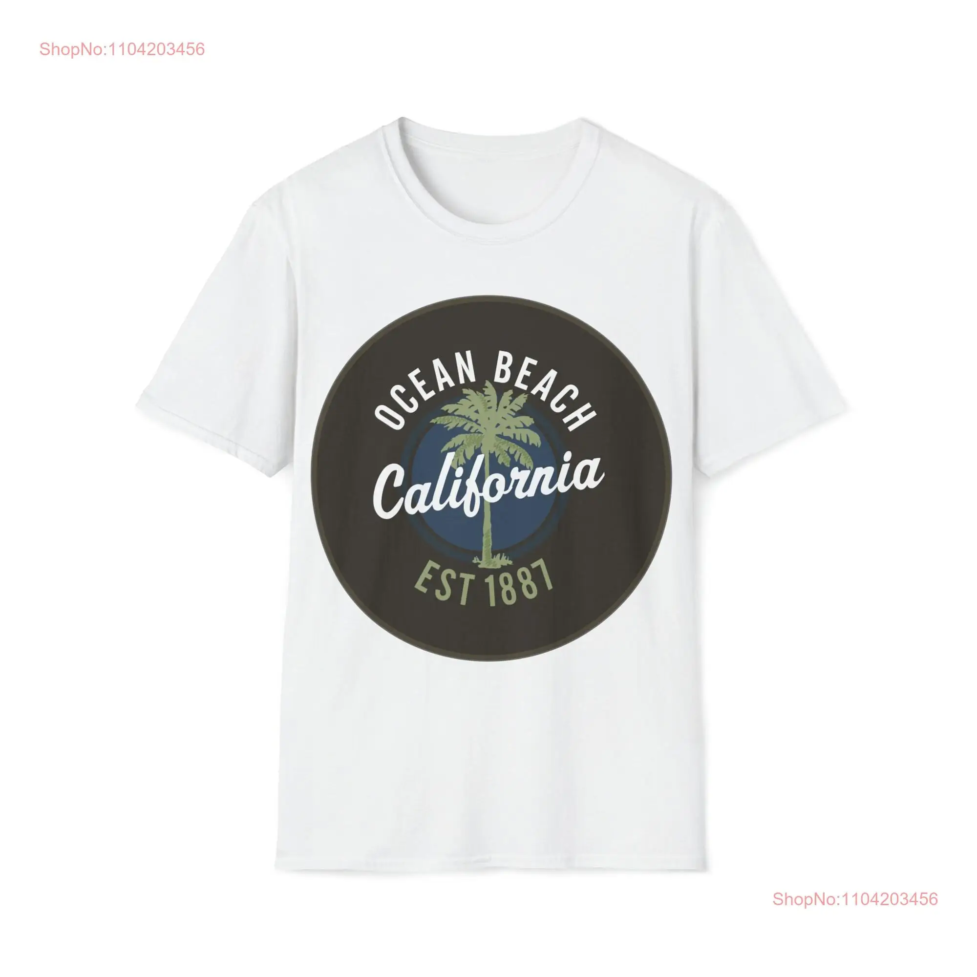 Футболка Softstyle Ocean Beach California est 1887 длинные или короткие рукава