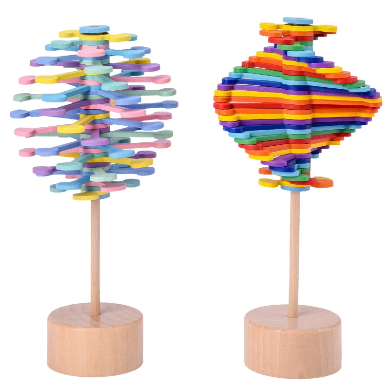 Novelty Colorful Helicone Rotating Lollipop Wooden Educational Toy For Children Adult Home Office Stress Relief Decoration Toys