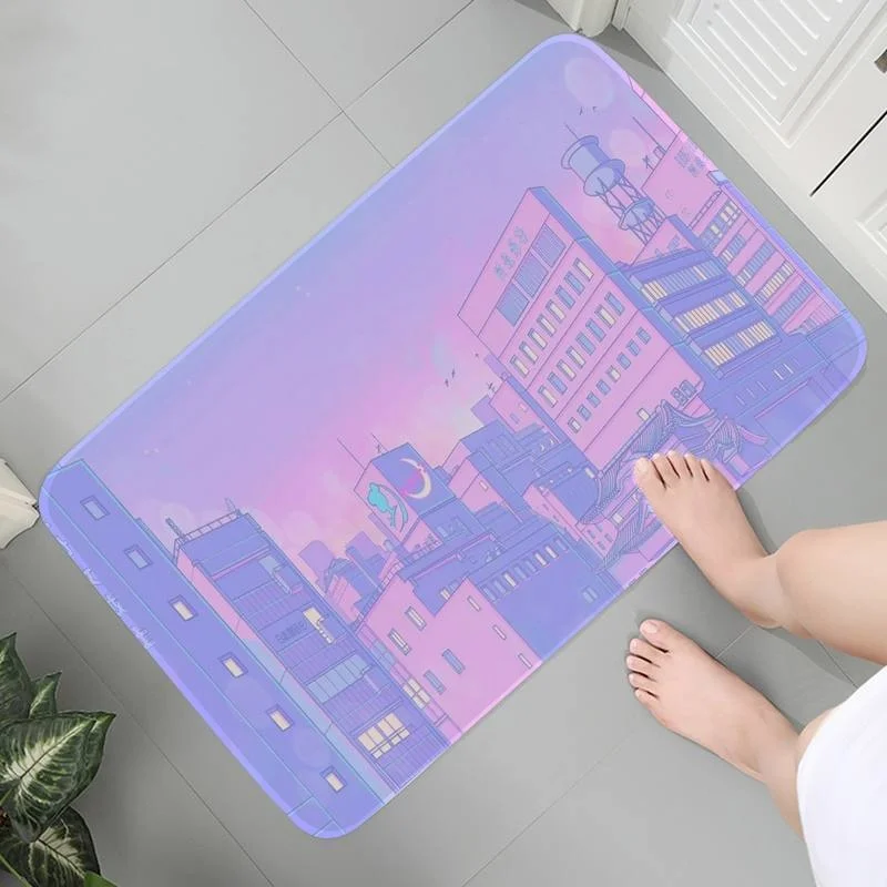 

Living Room Bathroom Carpet Anti-slip Flannel Rug Indoor Mats Art Anime Pink Moon Landscape Parlor Mat Lounge Rug Area Rugs