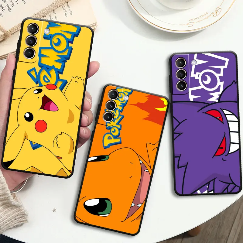 

Pikachu Pokemoon Cute Case For Samsung Galaxy S23 S22 S20 S21 FE S10 Plus S23Plus S21FE Modelo Black Capa Phone Fundas