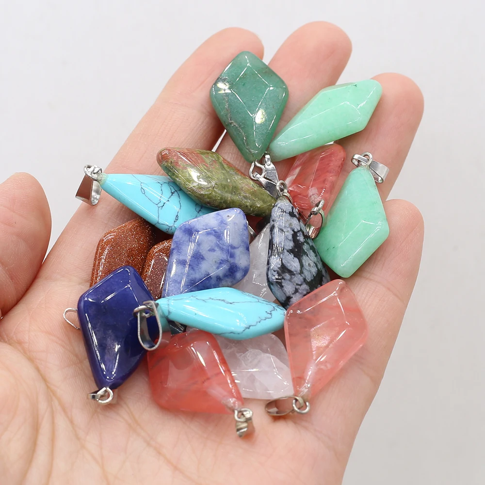 3PCS Fine Natural Stone Pendant Rhombus Faceted Exquisite Charms For DIY Jewelry Necklace Bracelet Earring Making Random 12x20mm |