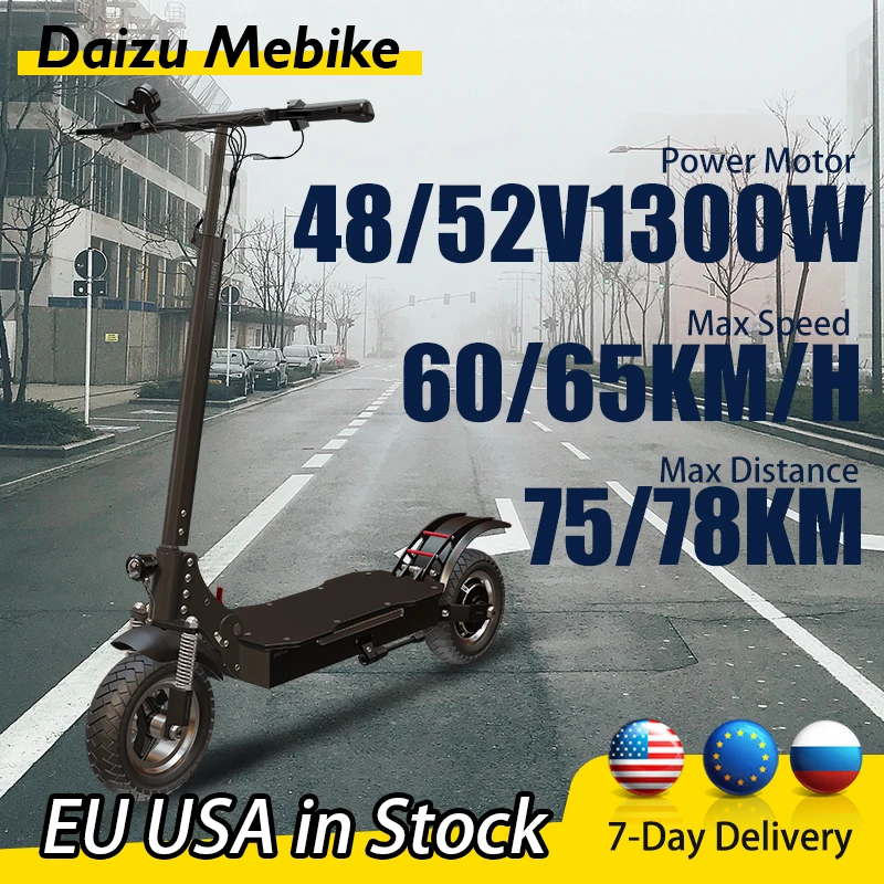 

Electric Scooter 1300W Rear Motor Kick E Scooter 48/52V 20AH Battery Capacity 150kg Max Load Black Color Waterproof LCD Display