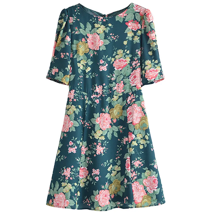 

Elmsk 2022 France Party dress Women Ins Fashion Blogger Vintage Boho Floral Print Round Neck Elegant Summer Mini Dress