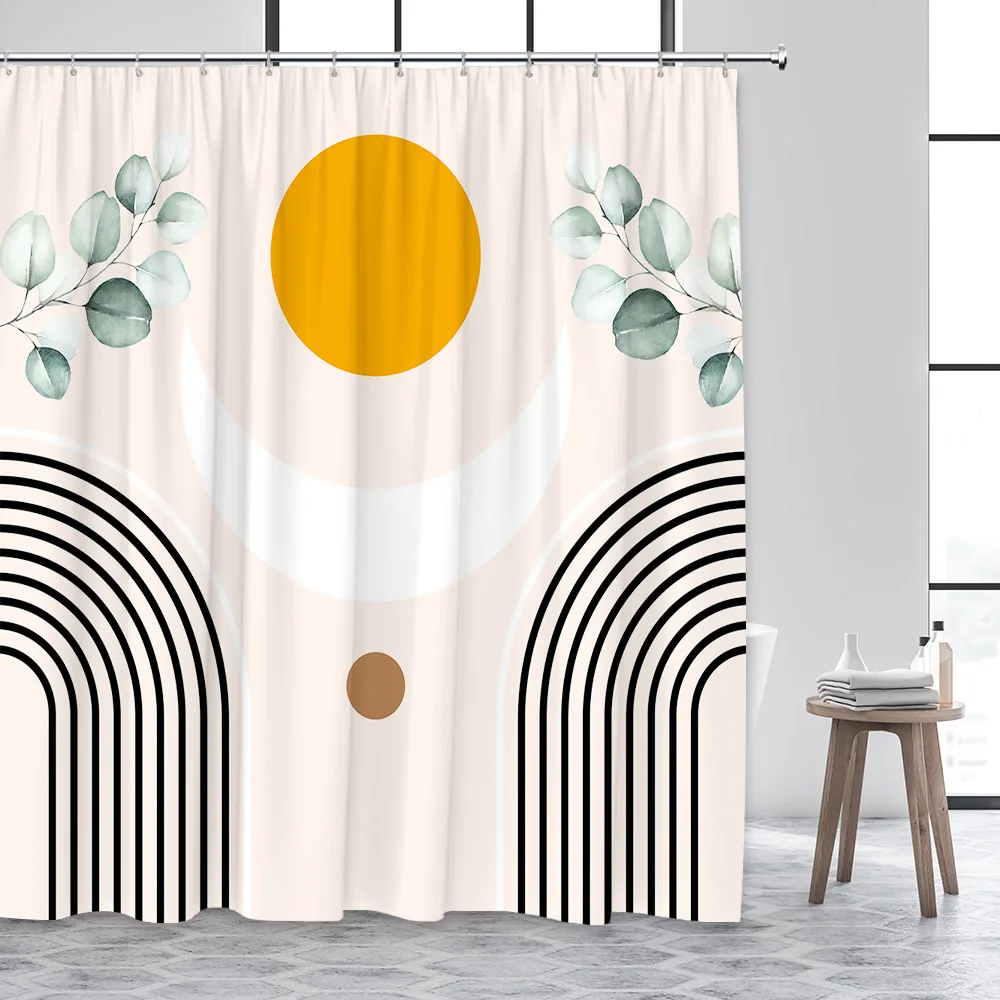 штора для ванной Занавеска душа среднего века s акварельные зеленые листья