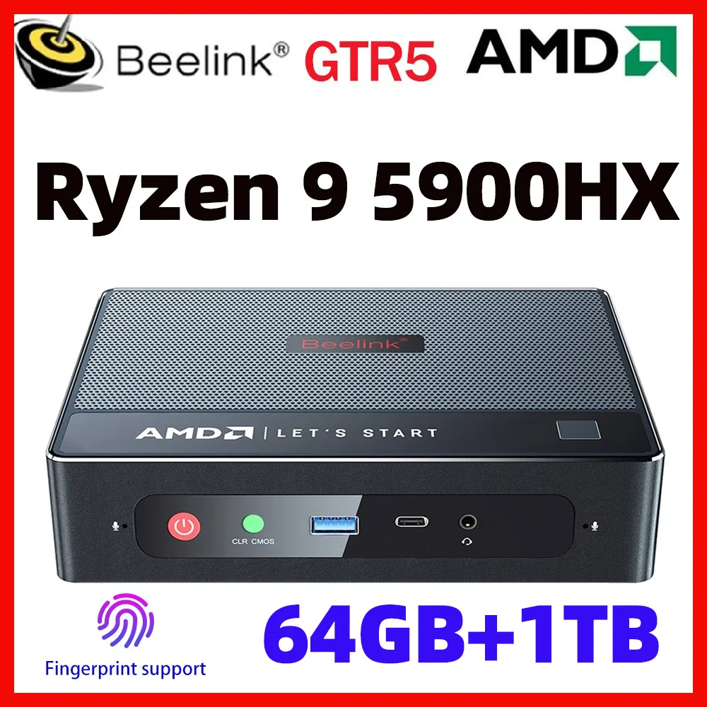 Мини-ПК Beelink GTR5, Windows 11 Pro, Ryzen 9 5900HX, Wi-Fi, 6E, DDR4, 32 Гб SSD, 2022 ГБ, 64 ГБ, ТБ