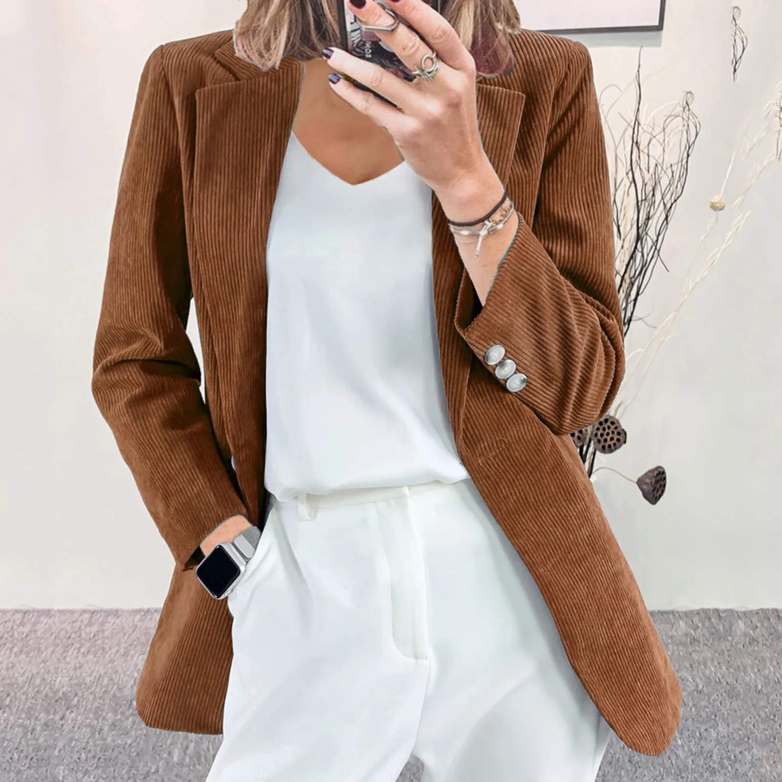 

Womens Ladies Cardigan Temperament Slim Solid Color Casual Small Suit Jacket Cat Coats for Women
