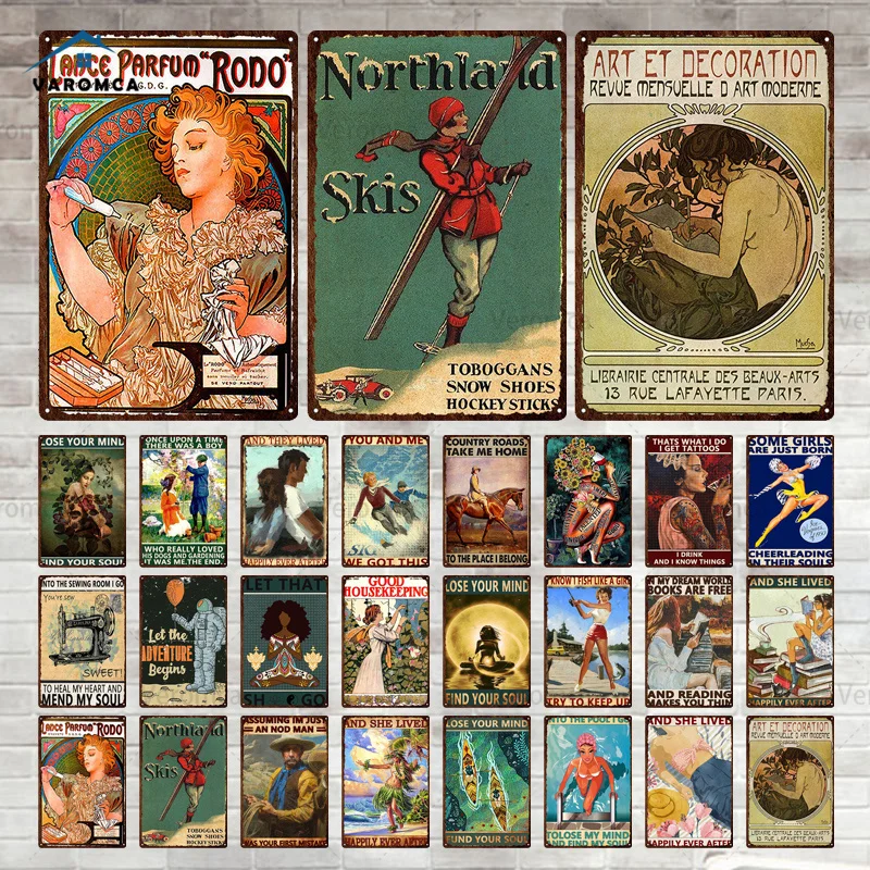 

Lose Your Mind Find Your Soul Metal Tin Sign Girl and Cat Vintage Iron Plate Garden and Wine Poster Home Coffee Retro Wall Decor