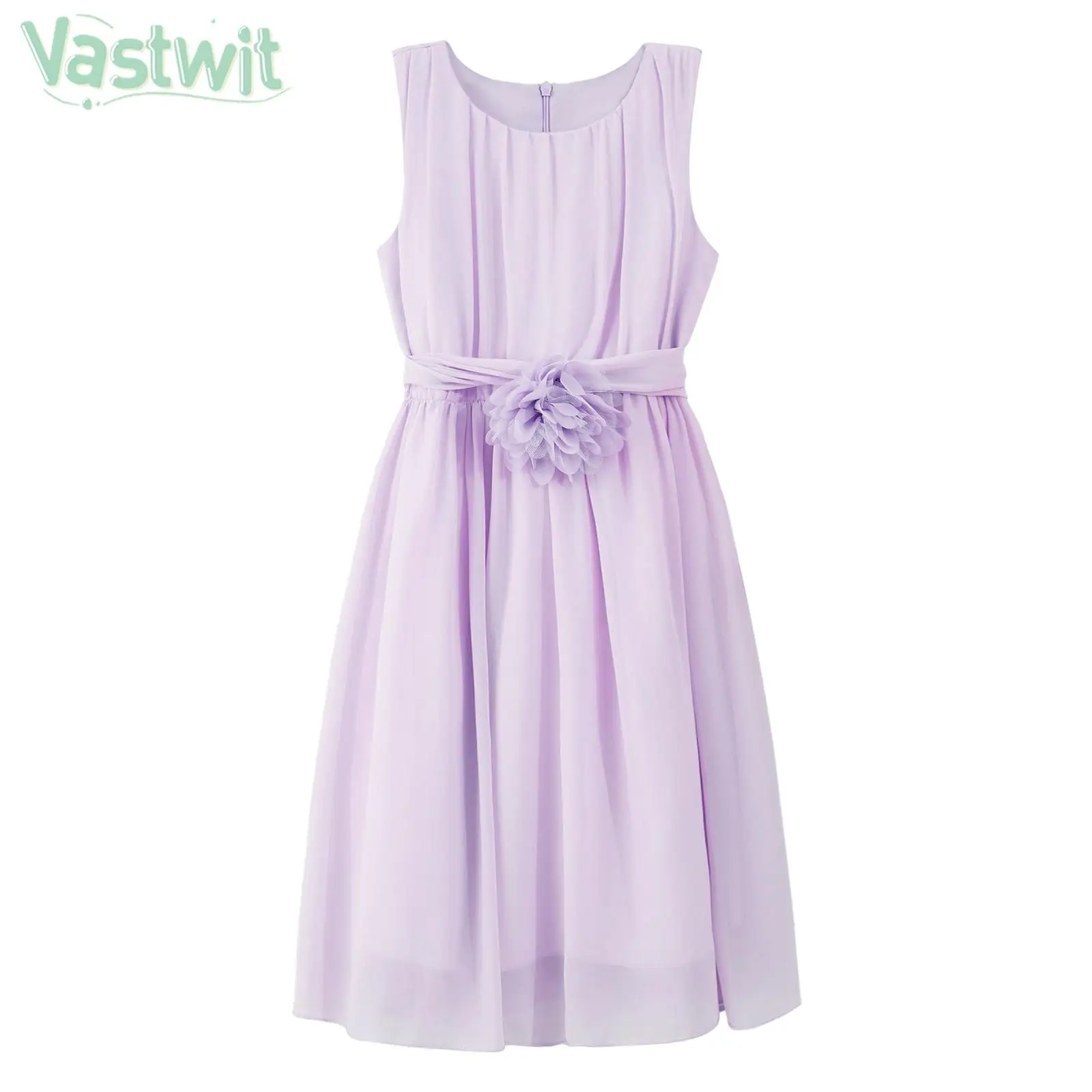 

Kids Girls Elegant Chiffon Flower Princess Dress Tutu Sleeveless Ruched Wedding Bridesmad Prom Pageant Birthday Party Dresses