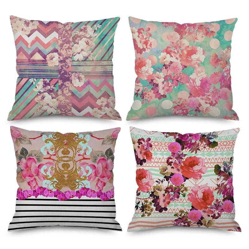 

Colorful Flowers Print Decorative Throw Pillow Case Floral Loving Room Cushion Covers Drop-shipping Case