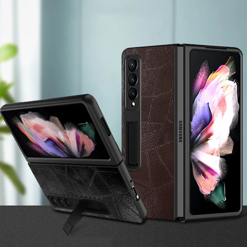 

With Kickstand Bracket Case Genuine Leather Material For Samsung Galaxy Z Fold 4 Case For SM-F9360 W23 Case