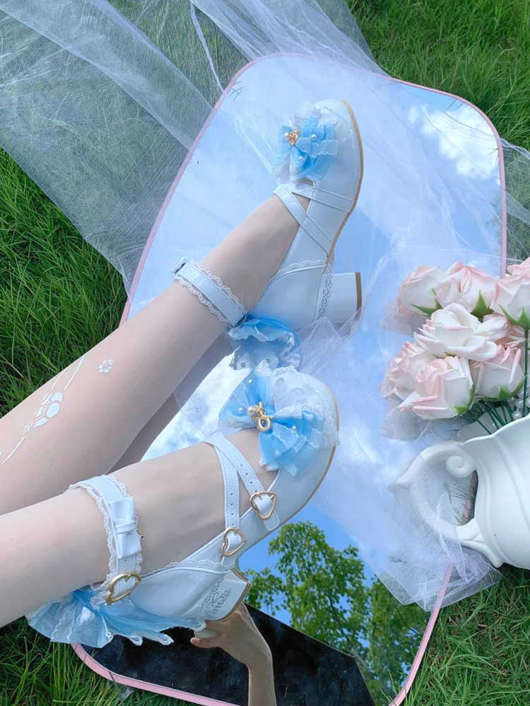 Фото Оригинальные туфли Лолиты для милых девушек, милые японские туфли Лоли для студентов, кампуса, чаепития, туфли на высоком каблуке, великолепные свадебные туфли с цветочным узором №2