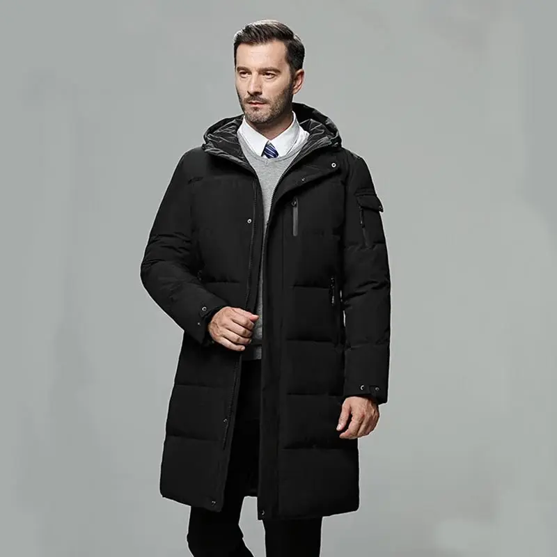 Winter Thick Casual Parkas Men Fashion Solid Zipper Hooded Jacket New Quality Warm Business Male Black Long Cotton Coat Hot Sale