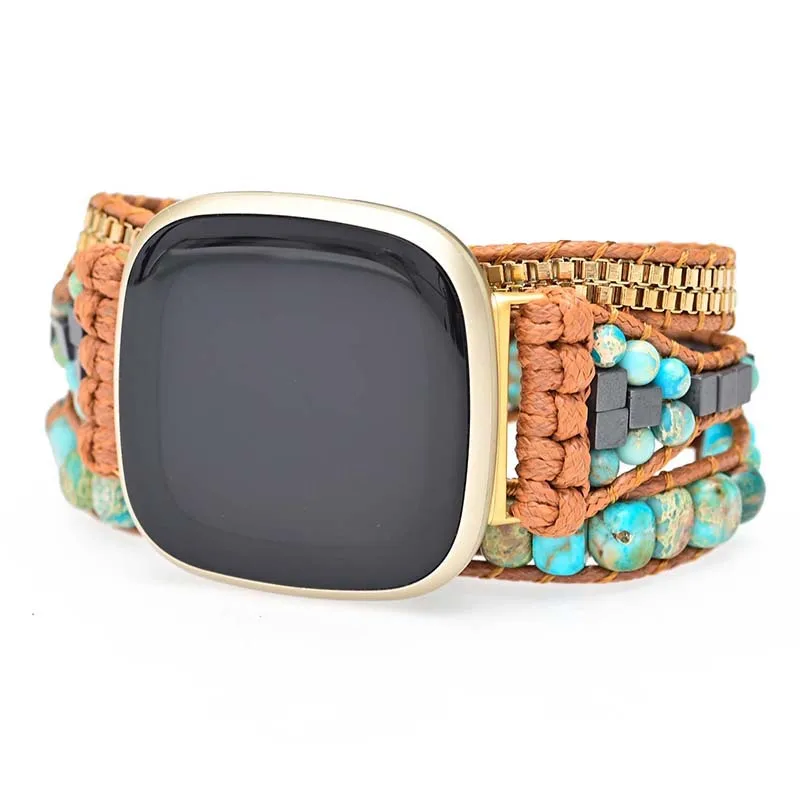 Natural Turquoise Beads Gemstone Bracelet Strap For Fitbit Versa 1 2 3 4 Band Watchband For Fitbit Versa Lite/Fitbit Sense Strap