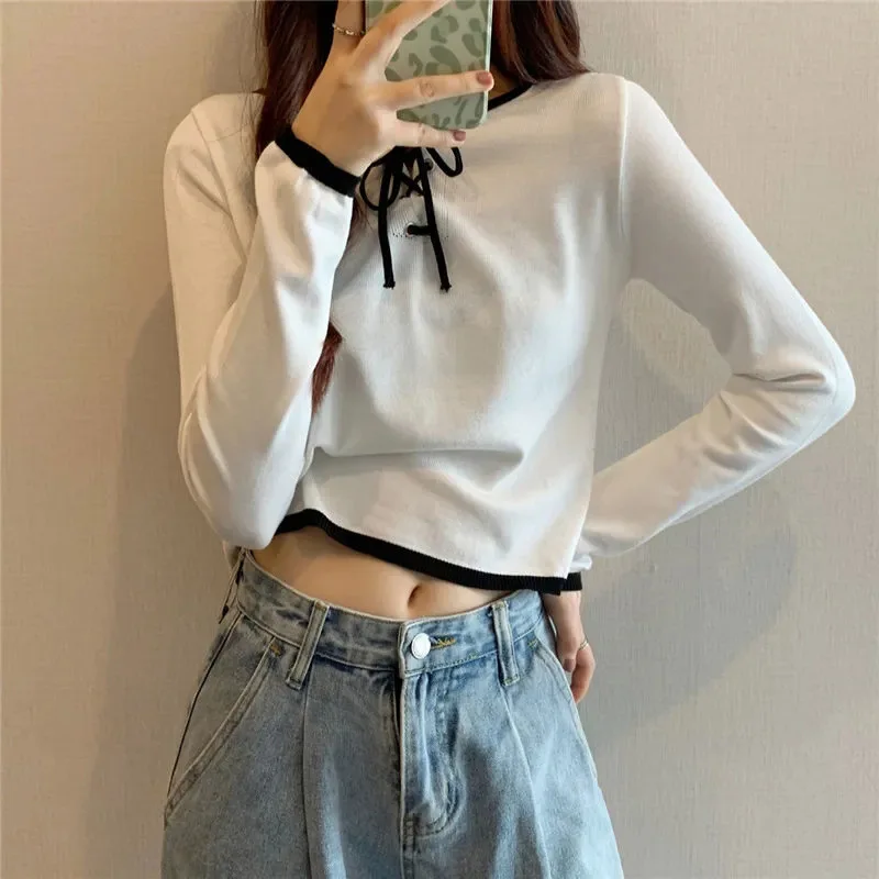 

Knitted base sweater female design feeling niche chic short sweet spicy blouse BLACK