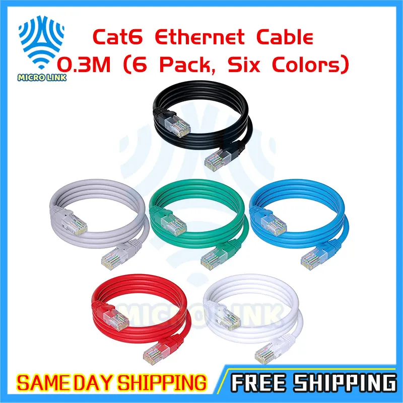 

6 шт./упаковка, сетевые патчи Cat 6 RJ45, 6 цветов