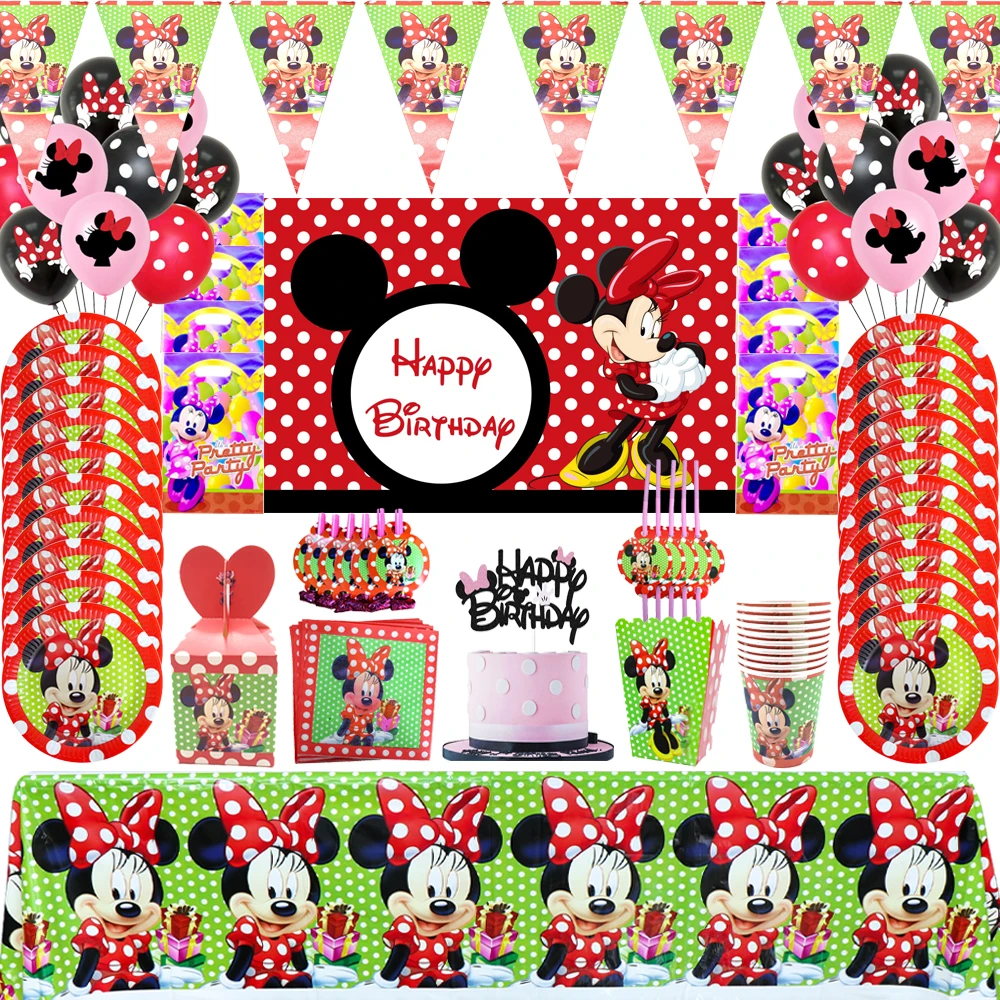 

Disney Minnie Mouse Birthday Party Decor Supplies Kids Disposable Tableware Paper Cup Plate Baby Shower Girl Favors Gift Set