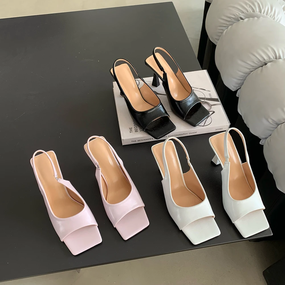 

Open Toe Women Sandals Summer Dress Shoes Open Toe Black White Pink Back Strap Thin High Heels Sexy Party Pumps Sandals 35-39