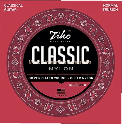 

EJ27N Nylon Guitar Strings Classical Guitar Strings Silver Plated Wrap Nylon Core Clear Student Nylon Trebles Normal Tension