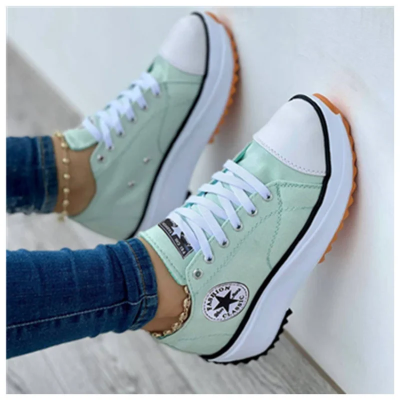 Women Pattern Canvas Sneakers Woman Casual Shoes 2023 Girls Sneakers Ladies Shoes Flat Lace-Up Zapatillas Mujer Chaussure Femme