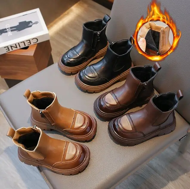 

Зимние ботинки для девочек, новинка сезона осень-зима 2023, Детские ботильоны, модные плюшевые ботинки принцессы, Прямая поставка, Простые короткие ботинки для мальчиков