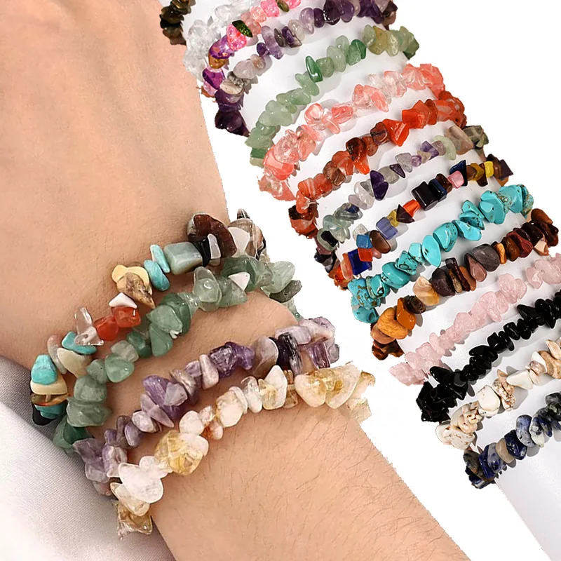 

Natural Gem Stone Bracelet Amethyst Irregular Stretch Chip Beads Nuggets Quartz Bracelets Bangles Crystal Wristband for Women