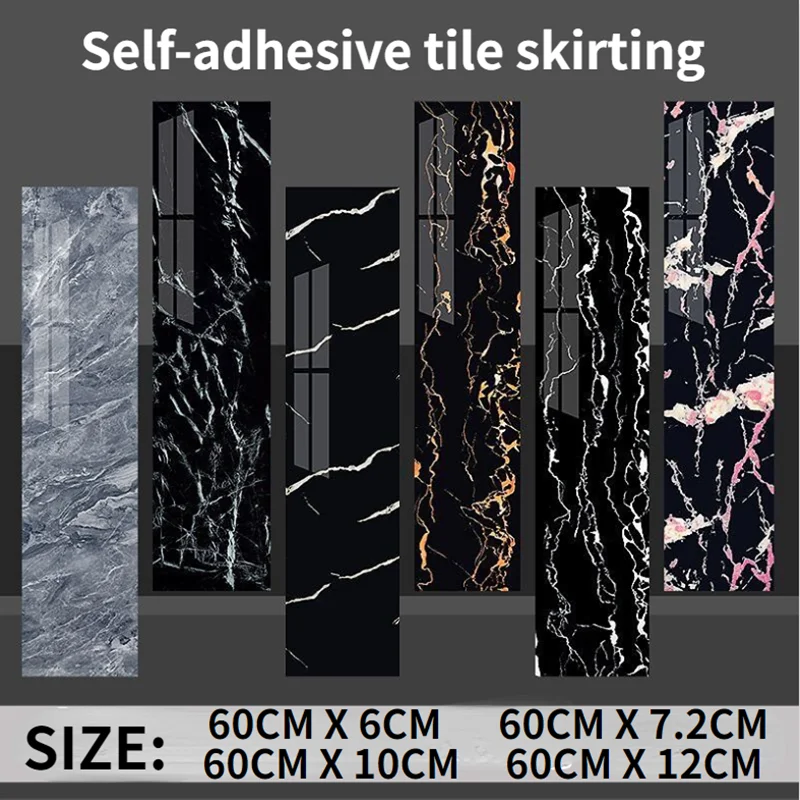 

5PCS Self-adhesive Wall Sticker Faux Tile Skirting Wainscoting Flooring Sticker Strip Bathroom Waistline Living Room Home Decor