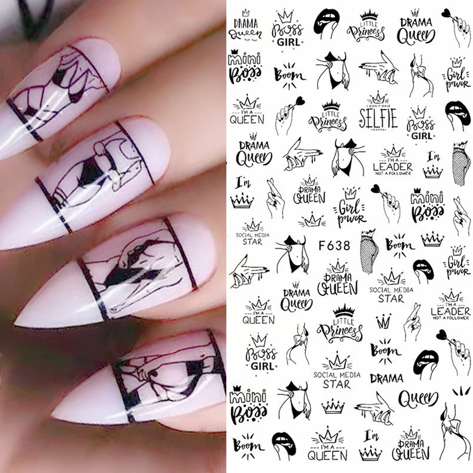 

3D Nail Sticker Sexy Girl Abstract Face Nails Sliders Russia Letter Decor Self-adhensive Decal Nail Art Accessories SAF634-643