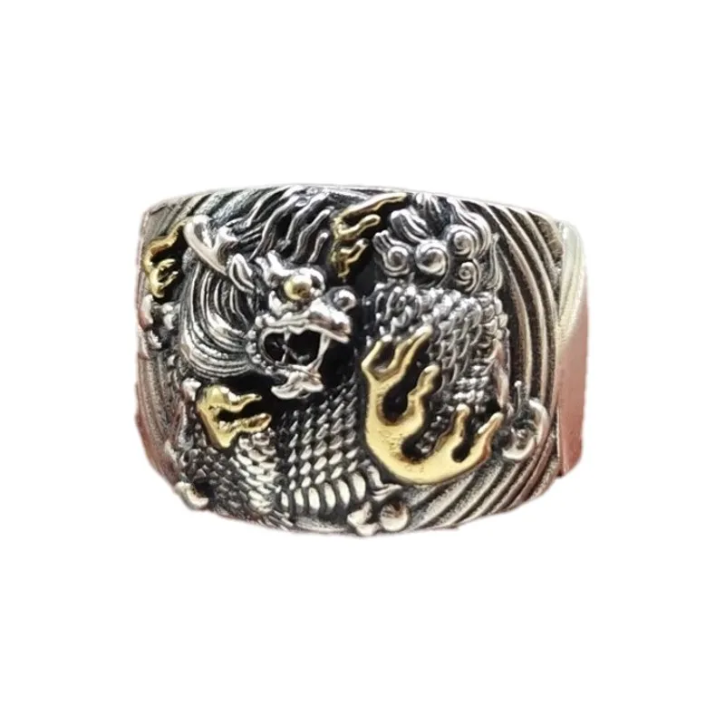 BOCAI S925 Серебряные украшения Ретро Летающий в облаках Дракон Властный мужской