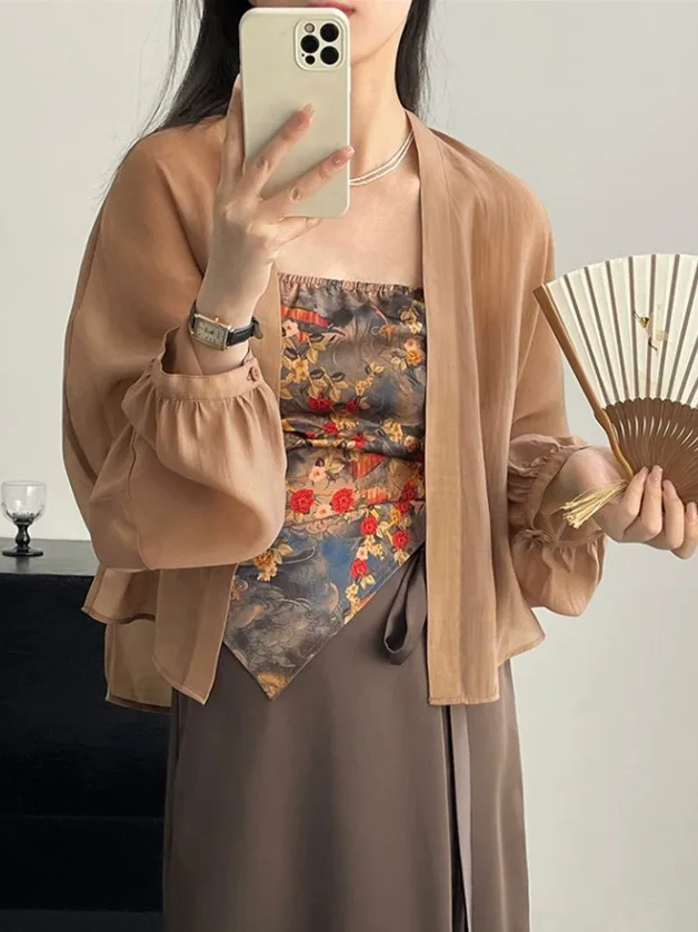 

Женский кардиган из вискозы, свободный Универсальный кардиган из искусственного шелка с широкими полями и длинными рукавами, весна 2023