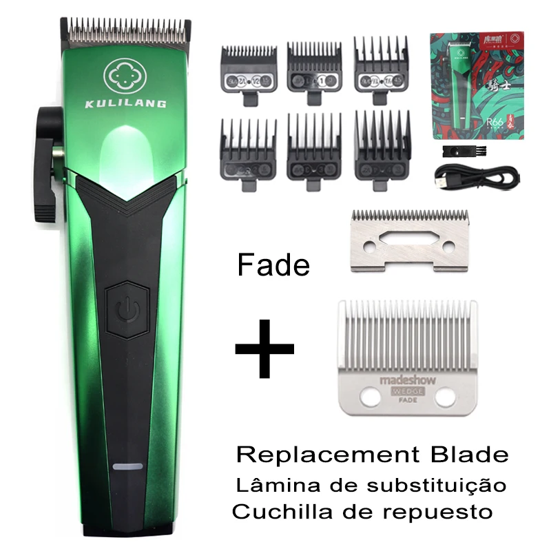 2023 New Madeshow Kulilang R66 Green Hair Cutting Machine USB Charging Hair Trimmer Machine Professional Hair Clipper for Men