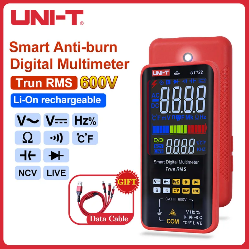 

UNI-T Smart Digital 600V AC/DC Multimeter True RMS Voltage Frequency NCV LIVE Auto Range 6199 Count Meter UT121A/UT121B/UT122