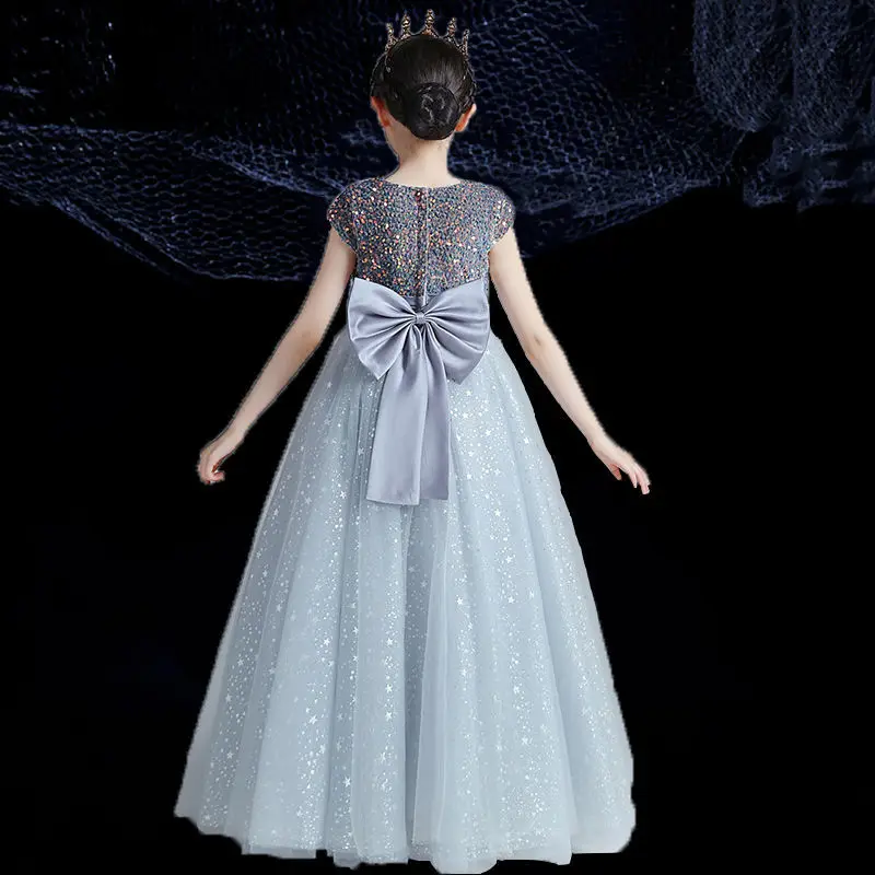 

Children's Clothing Bridesmaid Elegant Ball Gown Princess Costume Dresses Kids Girls Lace Fashion Sequin Party Long Dress Q03